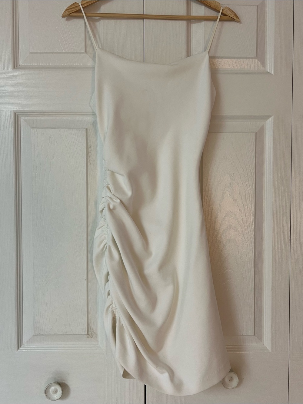 cinq a sept White Ruched Slip Mini Dress